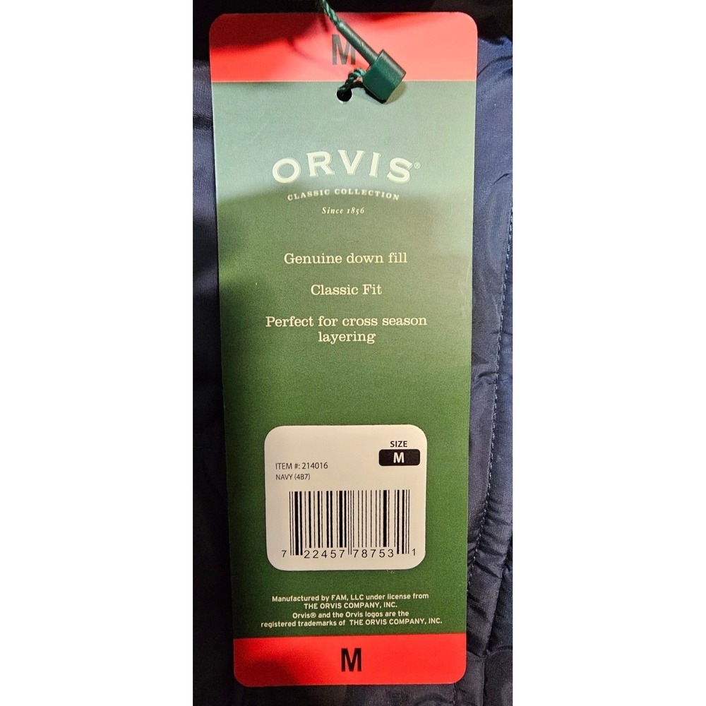 Orvis Men's Quilted Down Puffer Vest Full-Zip – Navy Blue – Size M NWT 214016 - Picture 13 of 15